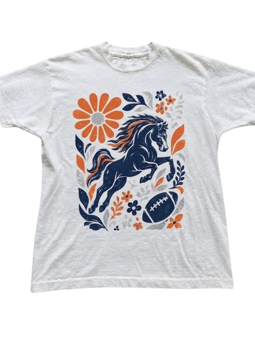 Horse Football Floral Graphic Heavy Cotton Gildan T-Shirt